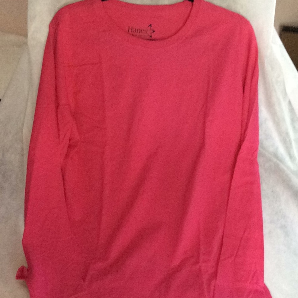 Hanes Long Sleeve Tee 100% Cotton Hot Pink